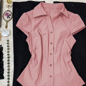 Original Pink Waist Slim Short Sleeve Blouse Women